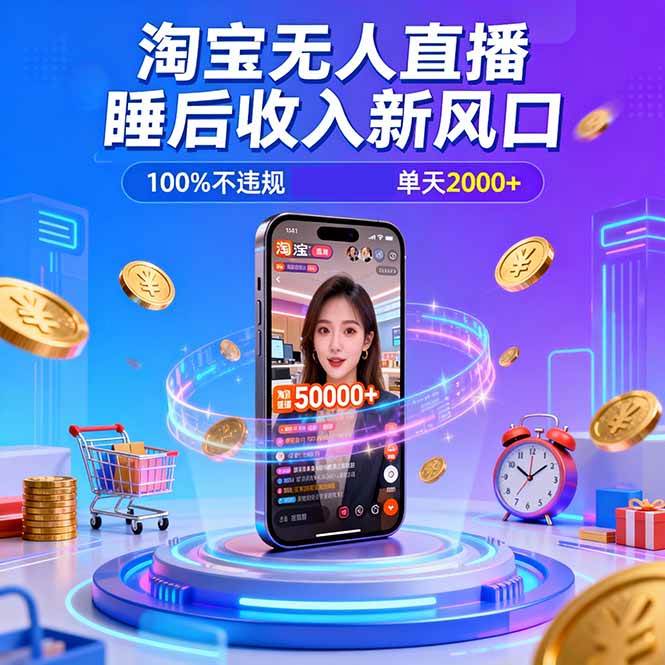 (16822期)淘宝无人直播,不违规不封号,直播100小时卖了5万,年底旺季!-领学通