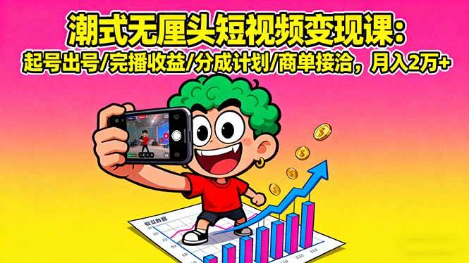 （16023期）潮式无厘头短视频变现课：起号出号/完播收益/分成计划/商单接洽，月入2万+-领学通