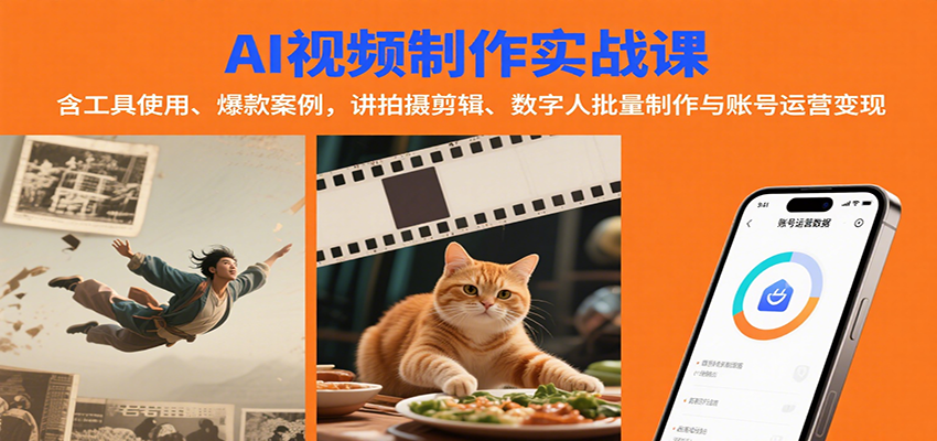 AI视频制作实战：含工具使用、爆款案例，讲拍摄剪辑、数字人批量制作与账号运营变现-领学通