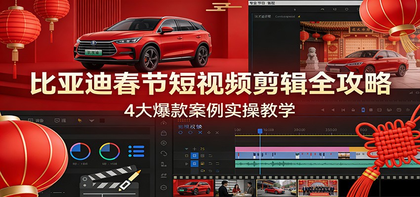 比亚迪春节短视频剪辑全攻略，4大爆款案例实操教学-领学通