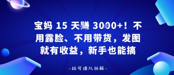 宝妈15天賺3k+！不用露脸、不用带货，发图就有收益，新手也能搞-领学通