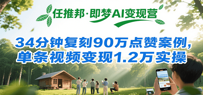 任推邦·即梦AI变现营，34分钟复刻90万点赞案例，单条视频变现1.2万实操-领学通