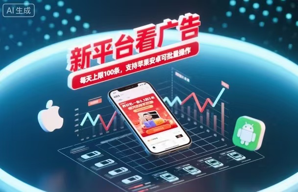 新台看广告,养好机一条5毛到5块,单机日入30到100,支持苹果安卓,可批量操作。-领学通