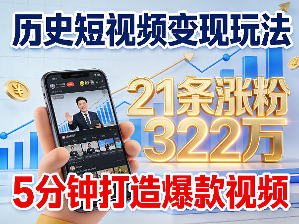 历史短视频变现玩法,不露脸出镜,5分钟打造爆款视频-领学通