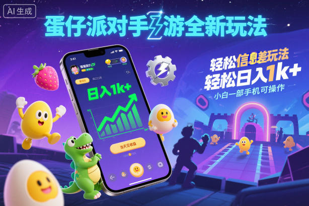 蛋仔派对手游全新玩法,轻松日入1k+,风口信息差玩法,当天见收益,小白一部手机可操作-领学通