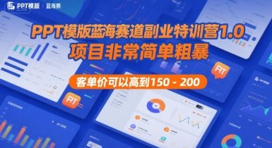 PPT模版蓝海赛道副业特训营1.0，项目非常简单粗暴，客单价可以高到150-200-领学通