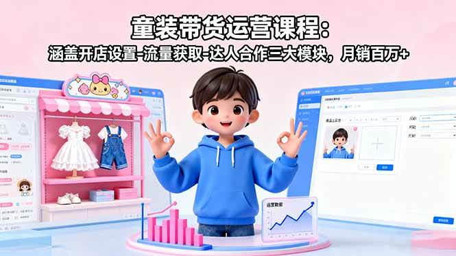 （16081期）童装带货运营课程：涵盖开店设置-流量获取-达人合作三大模块，月销百万+-领学通