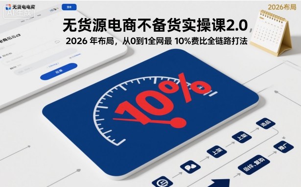 无货源电商不备货实操课2.0,2026年布局,从0到1全网最低10%费比全链路打法【更新中】-领学通