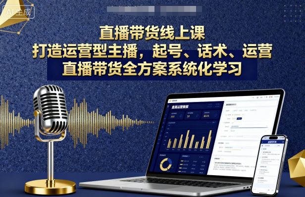直播带货线上课，打造运营型主播，起号、话术、运营，直播带货全方案系统化学习-领学通
