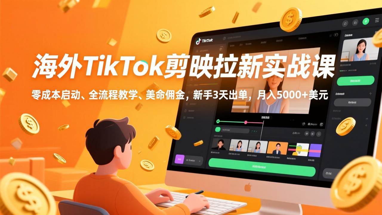 (17340期)海外TikTok剪映拉新实战课,零成本启动、全流程教学、美金佣金,新手3天出单,月入5000+美元-领学通