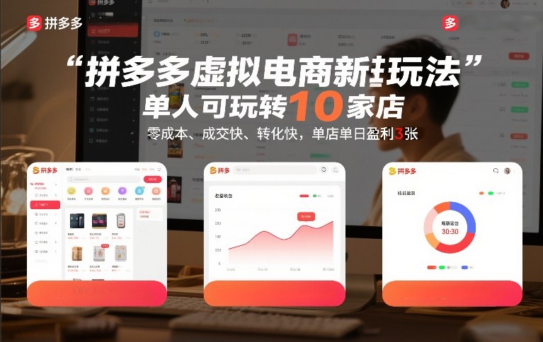 拼多多虚拟电商新玩法,单人可玩转10家店,零成本、成交快、转化快,单店单日盈利3张【揭秘】-领学通