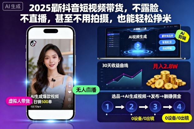2025最新抖音短视频带货，不露脸、不直播，甚至不用拍摄，也能轻松挣米-领学通
