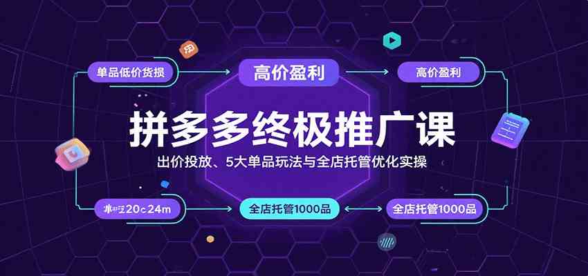拼多多终极推广课：出价投放、5大单品玩法与全店托管优化实操-领学通