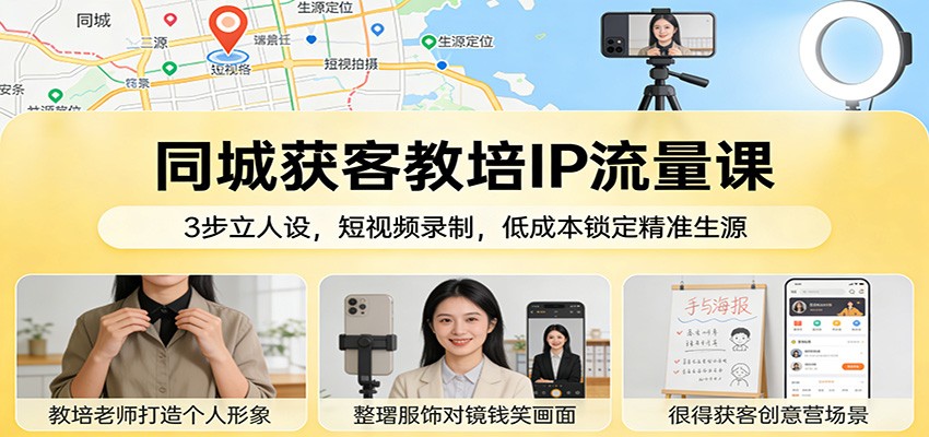 同城获客教培IP流量课:3步立人设,短视频录制,低成本锁定精准生源-领学通