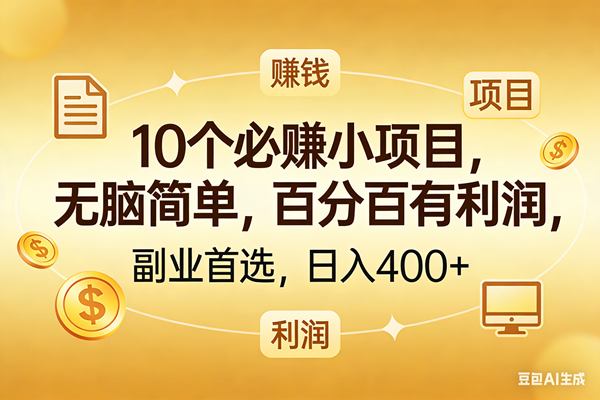 （17812期）10个必赚的小项目，百分百有利润，无脑简单，副业首选，日入400+-领学通