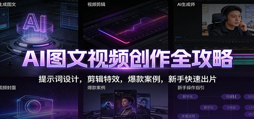 AI图文视频创作全攻略：提示词设计，剪辑特效，爆款案例，新手快速出片-领学通