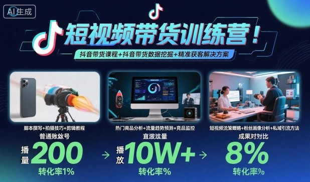 短视频带货训练营,抖音带货课程+抖音带货数据挖掘+精准获客解决方案-领学通