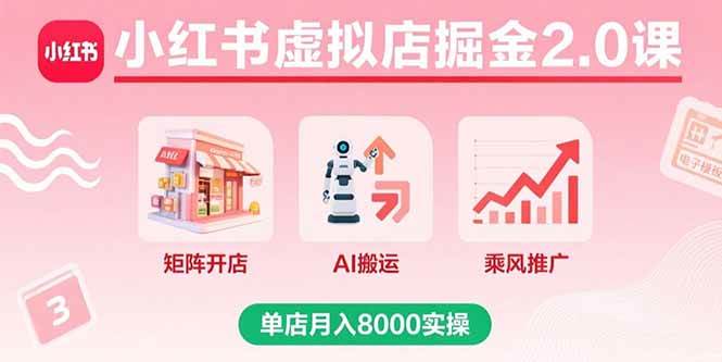 （15929期）小红书虚拟店掘金2.0课，矩阵开店+AI搬运+乘风推广，单店月入8000实操-领学通