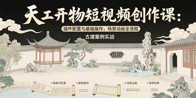（15418期）天工开物短视频创作课：插件配置与基础操作，场景动画全流程 古建案例实战-领学通
