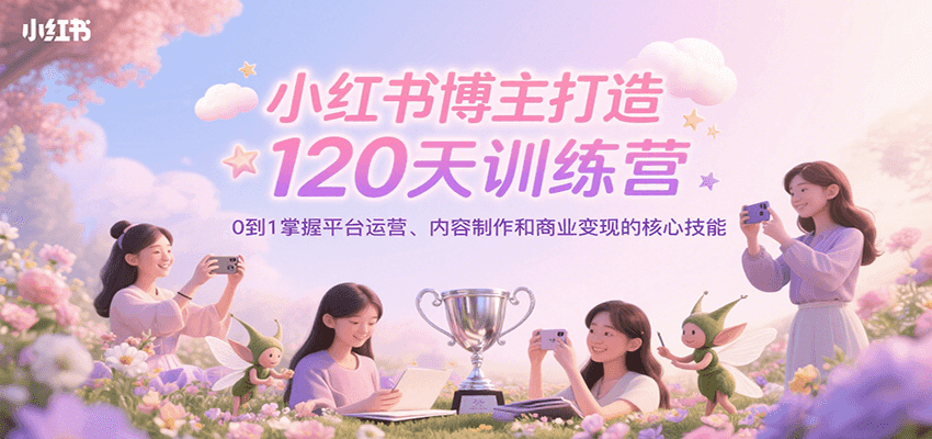 小红书博主打造120天训练营，0到1掌握平台运营、内容制作和商业变现-领学通