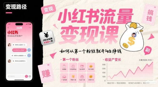 小红书流量变现课，如何从第一个粉丝就开始挣钱-领学通