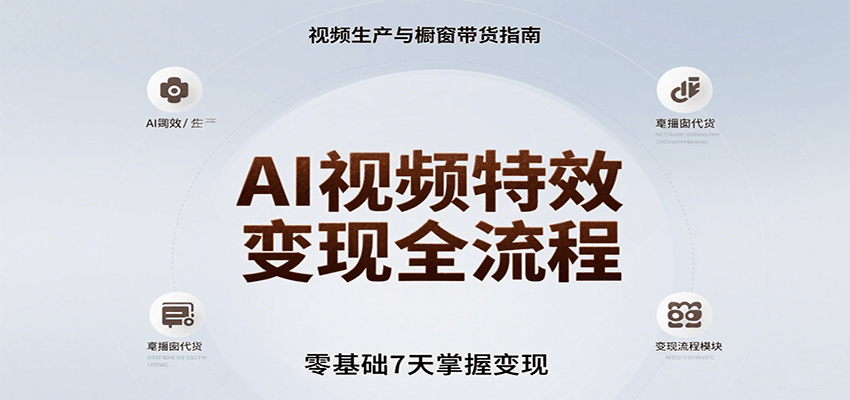 AI视频特效变现全流程，零基础7天掌握视频生产到橱窗带货变现-领学通