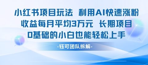 适合小白操作的小红书新项目，利用AI快速涨粉，收益每月平均1W+-领学通