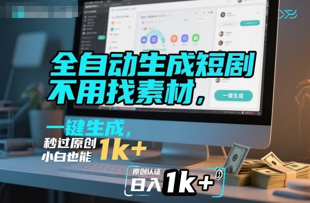 全自动生成短剧,不用找素材,不用剪辑,一键生成,秒过原创,小白也能轻松日入1k+【揭秘】-领学通