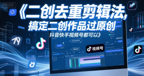 短视频二创去重剪辑法，搞定二创作品过原创，抖音快手视频号都可以-领学通