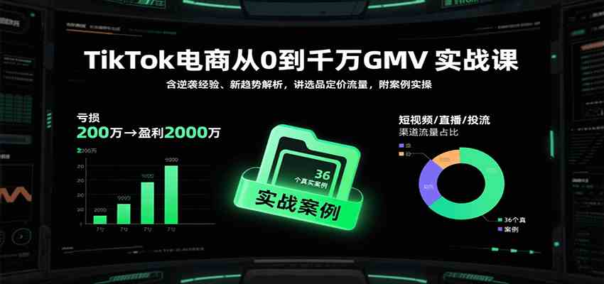 TikTok电商从0到千万GMV实战课,含逆袭经验、新趋势解析,讲选品定价流量等(更新)-领学通