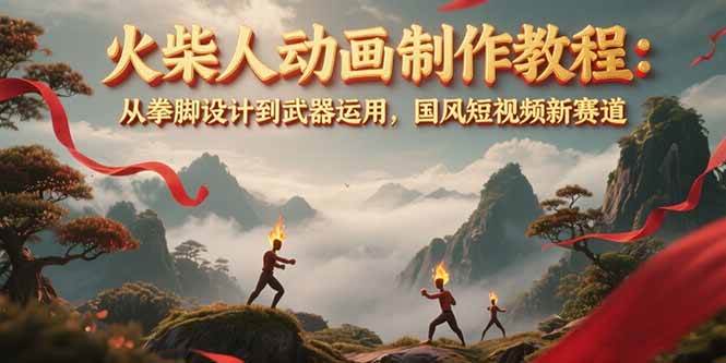 （15171期）火柴人动画制作教程：从拳脚设计到武器运用，国风短视频新赛道-领学通