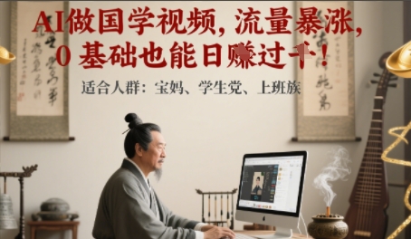 AI做国学视频，流量暴涨 ，0 基础也能日入多张-领学通