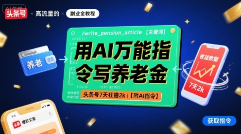 用AI万能指令写养老金，头条号7天狂撸2k【附AI指令】-领学通
