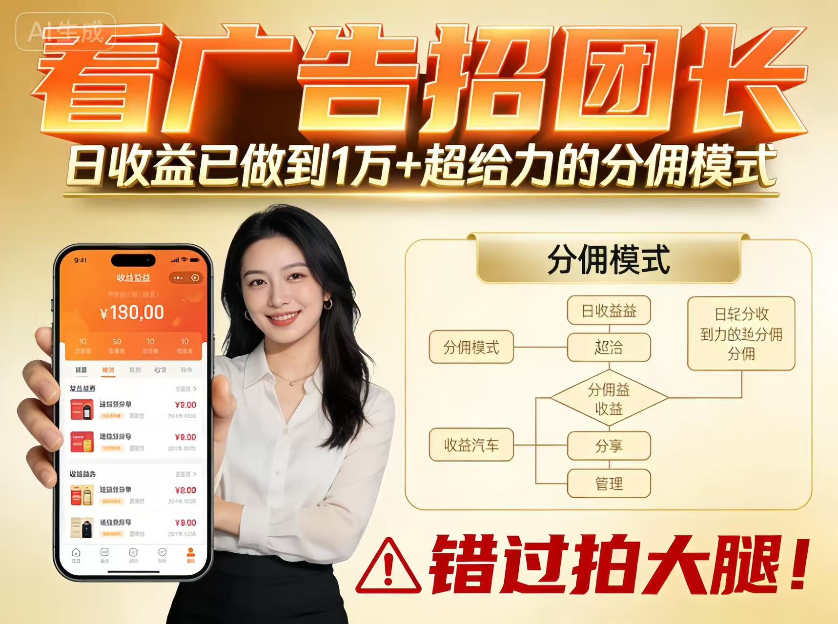 看广告招团长,团队收益已做到日入1万,分佣模式超给力,错过拍大腿-领学通