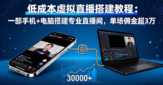 （16156期）低成本虚拟直播搭建教程：一部手机+电脑搭建专业直播间，单场佣金超3万-领学通