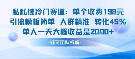 私域冷门赛道单个收费198米引流模板简单人群精准 45%的转化率单人一天大概收益多张-领学通