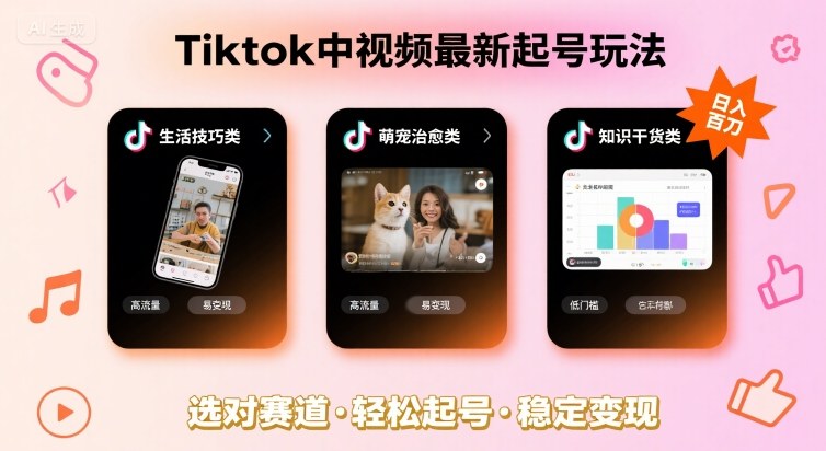 Tiktok中视频最新起号玩法，想要日入百刀，做好这几个赛道就可以了-领学通
