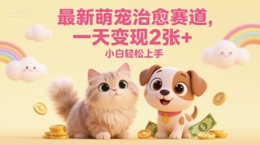 最新萌宠治愈赛道，一天变现2张+，小白轻松上手-领学通