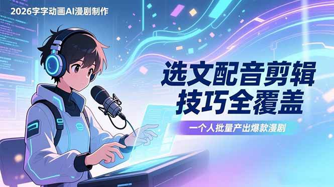 (17477期)2026字字动画AI漫剧制作-1期,选文配音剪辑技巧全覆盖,一个人就能批量产出爆款漫剧-领学通