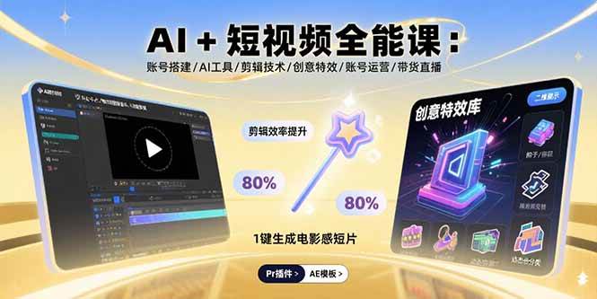 （15862期）AI+短视频全能课：账号搭建/AI工具/剪辑技术/创意特效/账号运营/带货直播-领学通