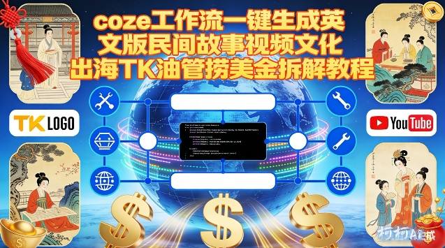 Coze扣子工作流一键生成英文版民间故事视频,文化出海TK油管捞美金拆解教程-领学通
