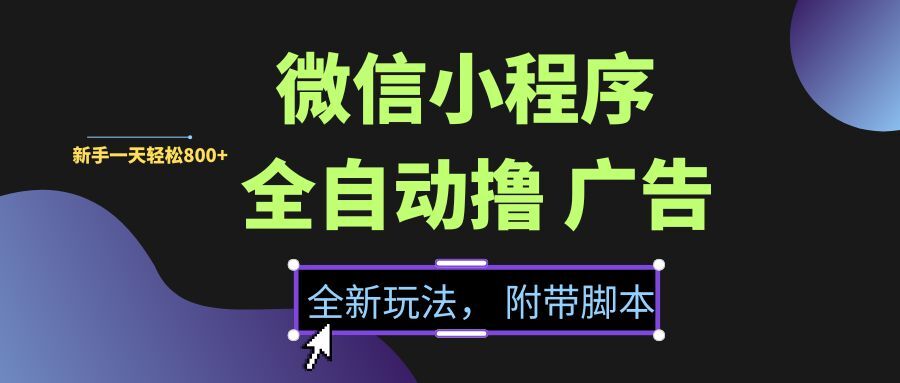 （15134期）微信小程序挂机撸广告，全新玩法，新手一天轻松800+【附带脚本】-领学通