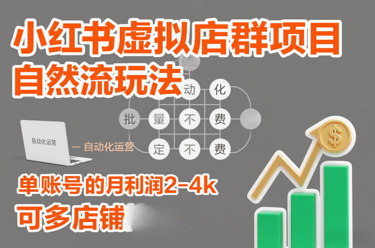 小红书虚拟店群项目，自然流玩法，批量自动化，稳定不费号，单账号的月利润2-4k，可多店矩阵-领学通