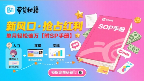 B站哔哩哔哩带货秘籍，新风口，抢占红利，单月轻松破万【附SOP手册】-领学通