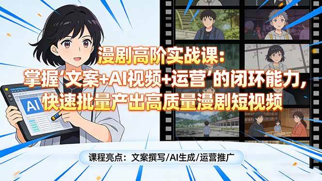 （17461期）漫剧高阶实战课：掌握“文案+AI视频+运营”的闭环能力，快速批量产出高质量漫剧短视频-领学通