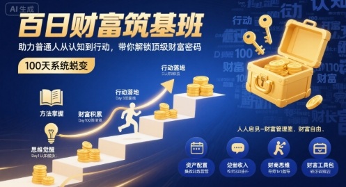 百日财富筑基班，助力普通人从认知到行动，带你解锁顶级财富密码-领学通