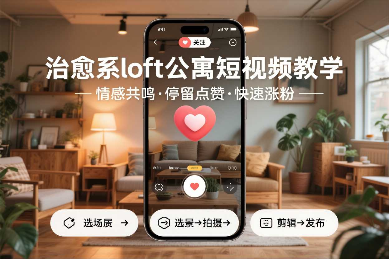 治愈系loft公寓短视频制作教学，情感共鸣引停留点赞关注，快速起号涨粉-领学通