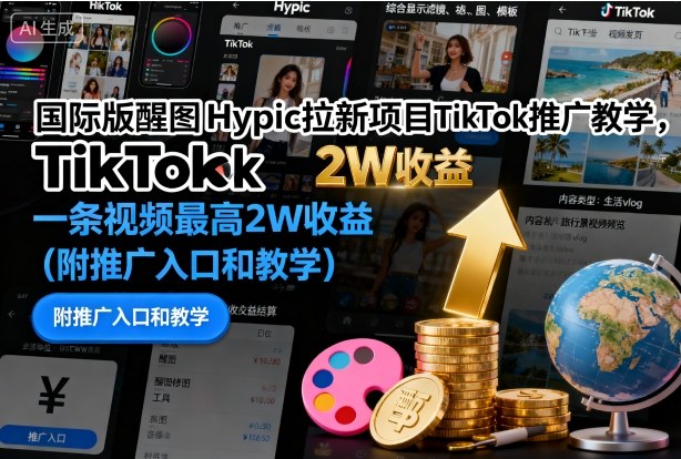 国际版醒图Hypic拉新项目TikTok推广教学,一条视频最高2W收益(附推广入口和教学)-领学通