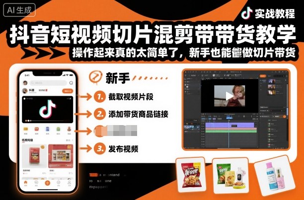 抖音短视频切片混剪带货教学,操作起来真的太简单了,新手也能做切片带货-领学通