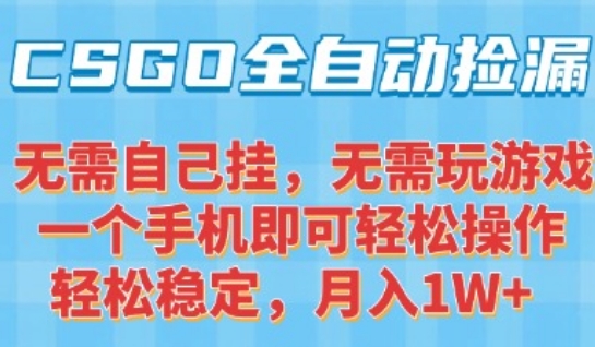 CSGO自动捡漏项目，最新独家玩法，一个手机可操作，新手小白轻松月入1W+，操作简单易上手【揭秘】-领学通